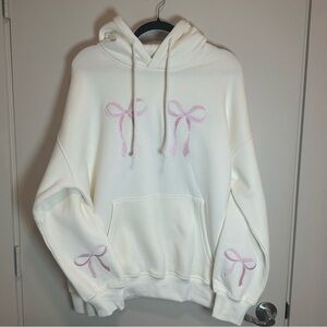 White Hoodie with Pink Bow Accents